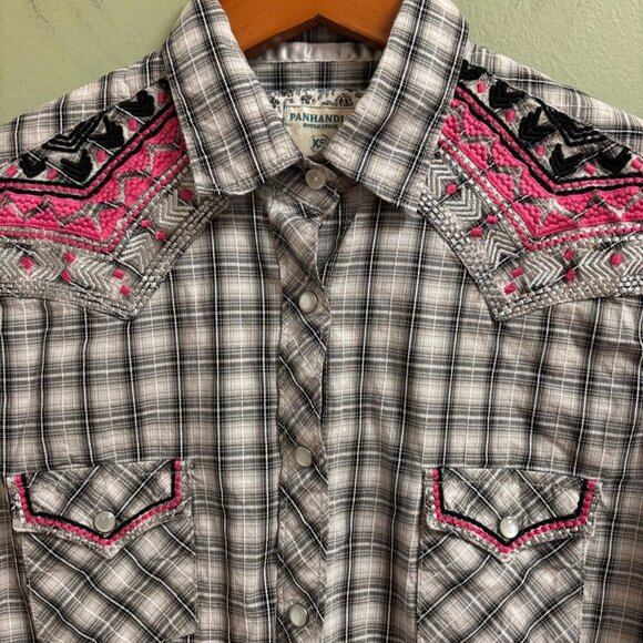Panhandle Rough Stock Women Shirt Sz S Pearl Snap Embroider Texas Cowgirl Rodeo - Picture 6 of 13